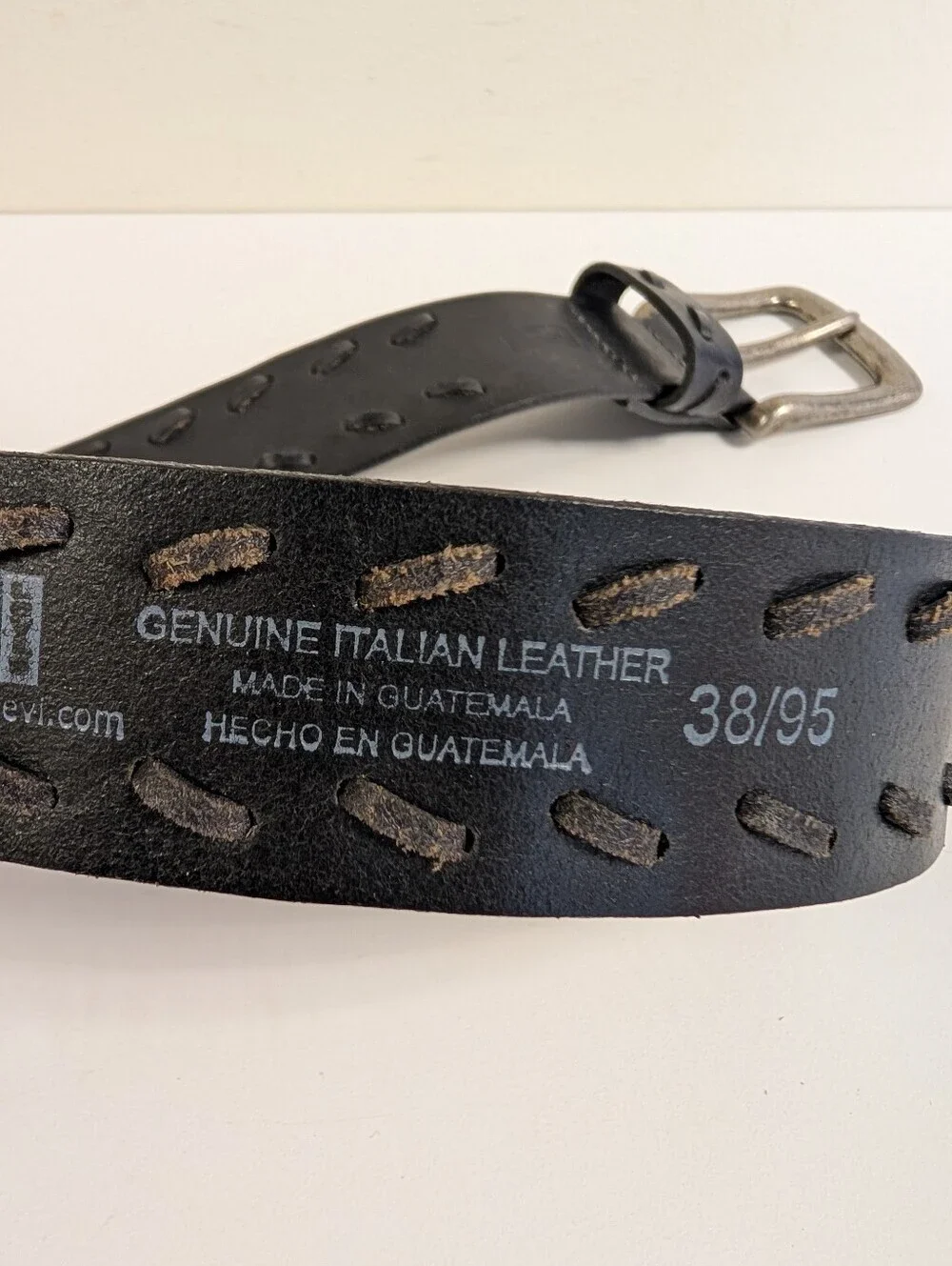 Levi's Black Genuine Italian Leather Whipstitch Belt 38 Rustic Casual